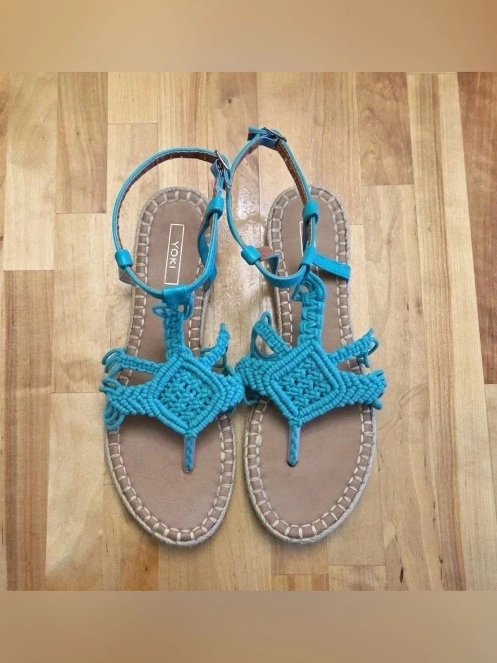 Yoki Teal Braided Macramé Espadrille Sandals